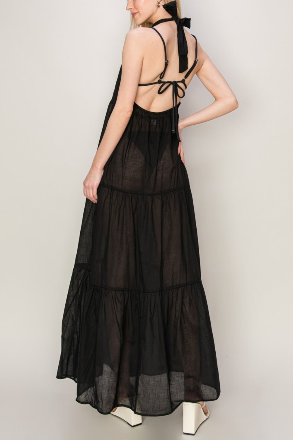 HYFVEHalter Neck Cover Up Maxi Dress in Black