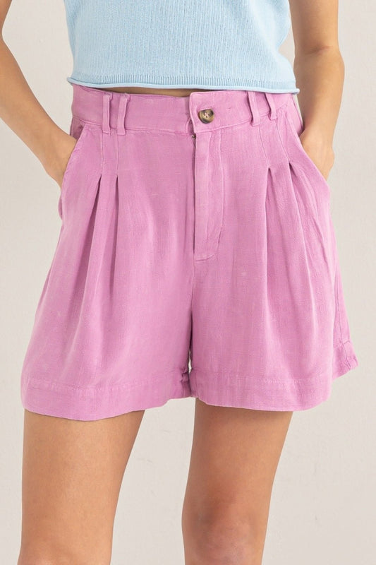 HYFVEHigh Waist Pleated Shorts in Pink