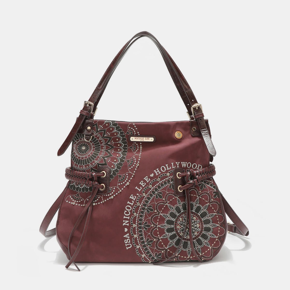 Nicole Lee USAVegan Leather Tassel Rhinestone Hobo Bag