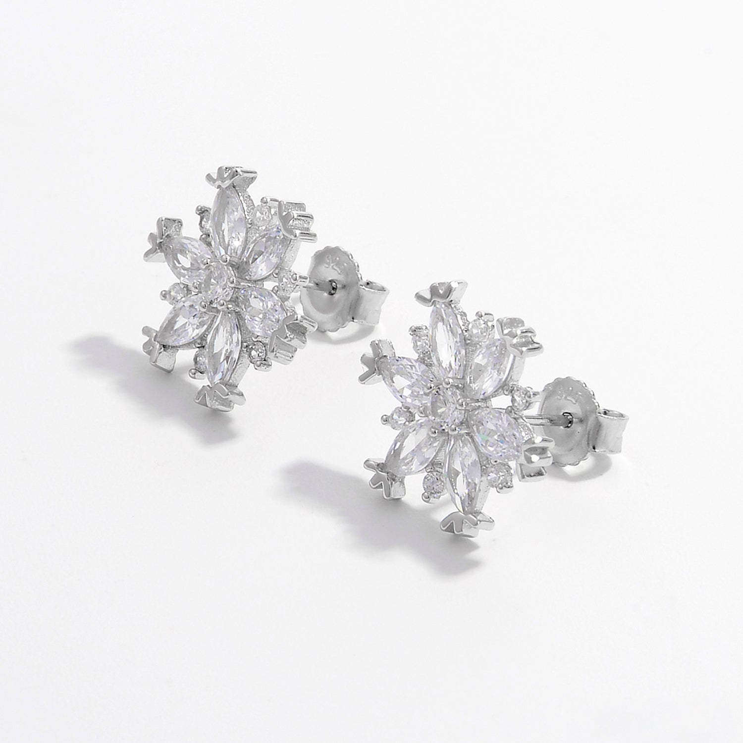 Beach Rose Co.Silver Zircon Snowflake Stud Earrings