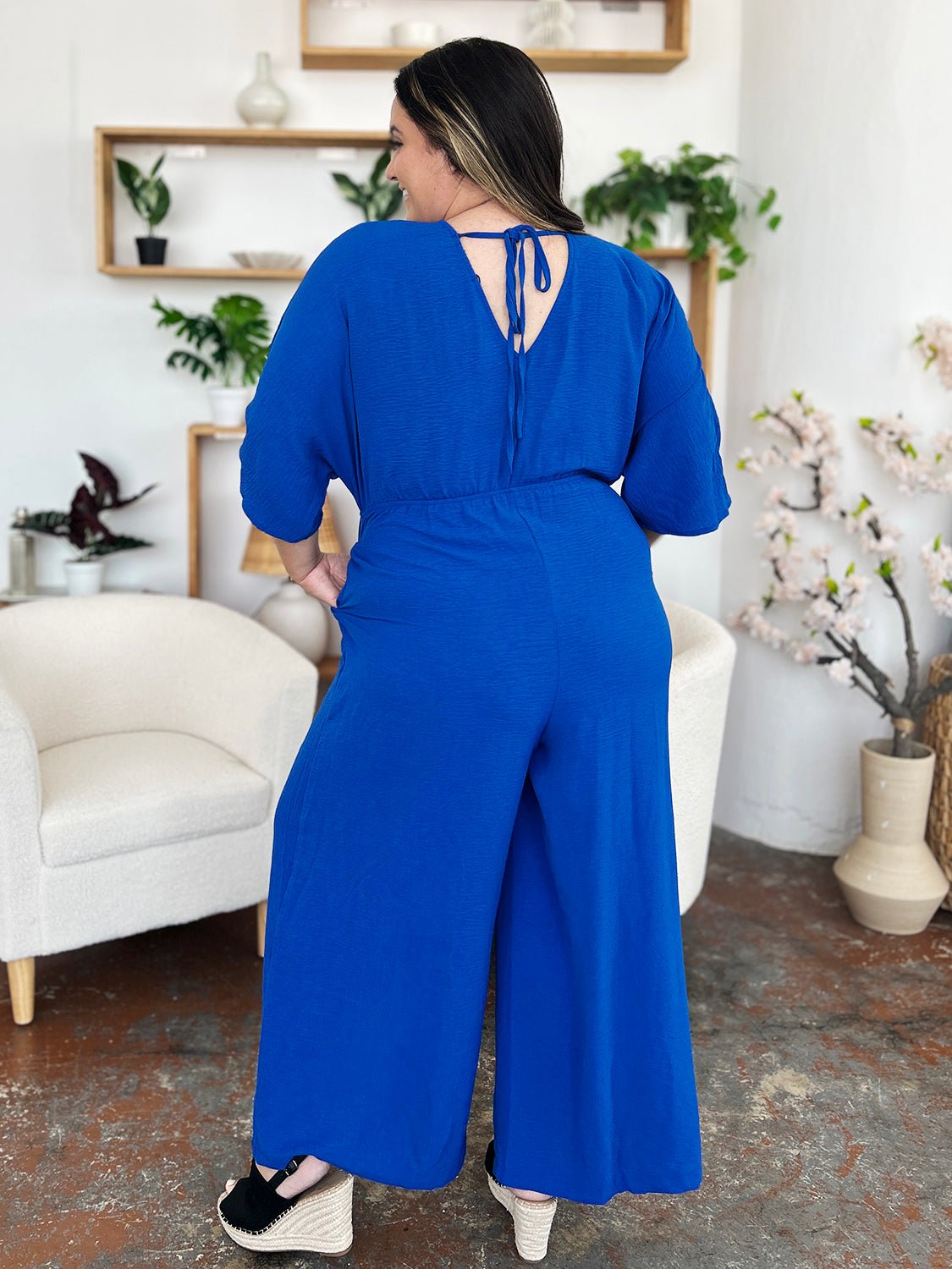 Double TakeHalf Sleeve Wide Leg Jumpsuit