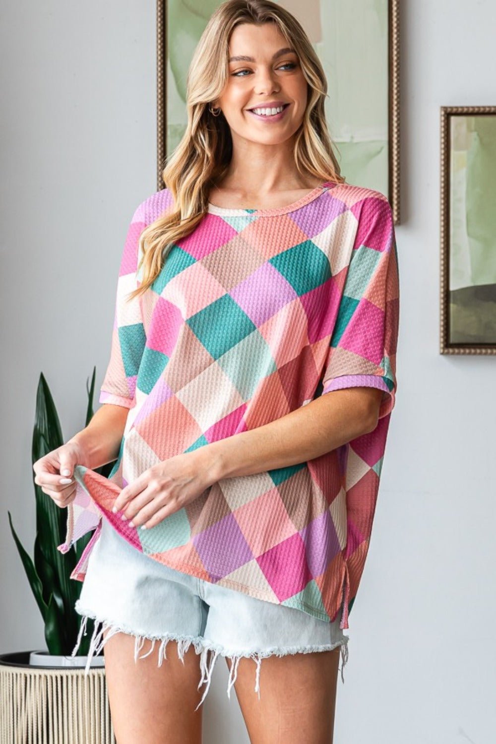 HOPELYMulti Colored Argyle Tunic T - Shirt