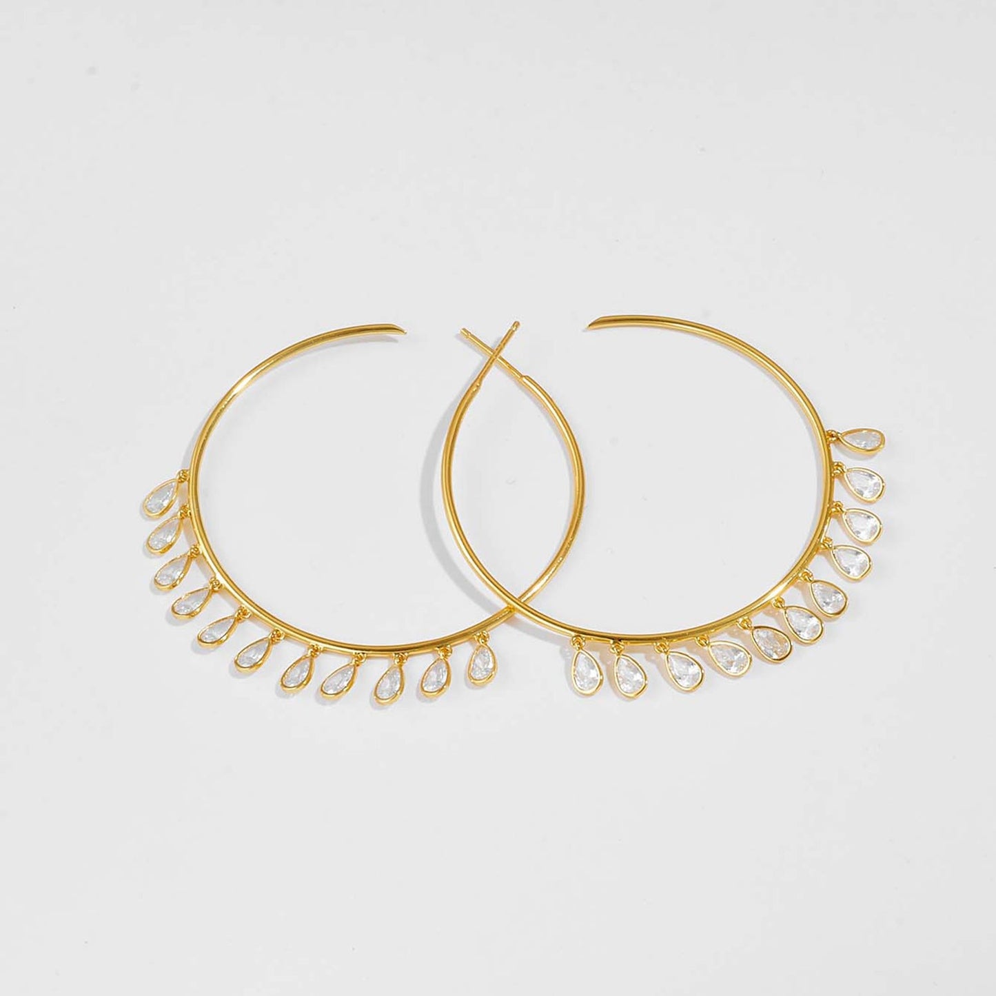 Beach Rose Co.Inlaid Zircon Fringe C - Hoop Earrings