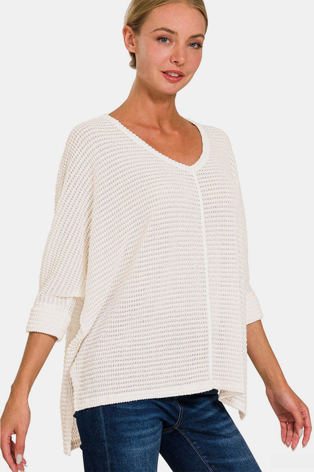 ZenanaV - Neck High - Low Knit Tunic Top in Off - White