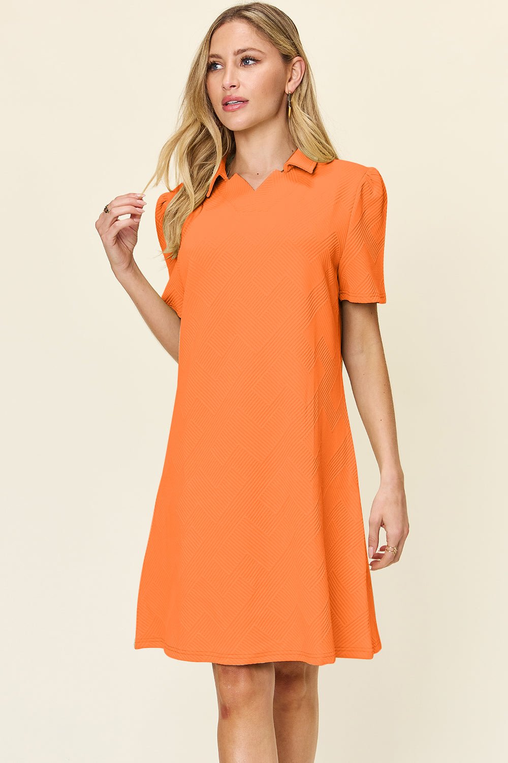 Double TakeTextured Short Sleeve Knee - Length Shirt Dress