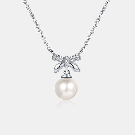 Beach Rose Co.Silver Natural Pearl Moissanite Bowtie Pendant Necklace