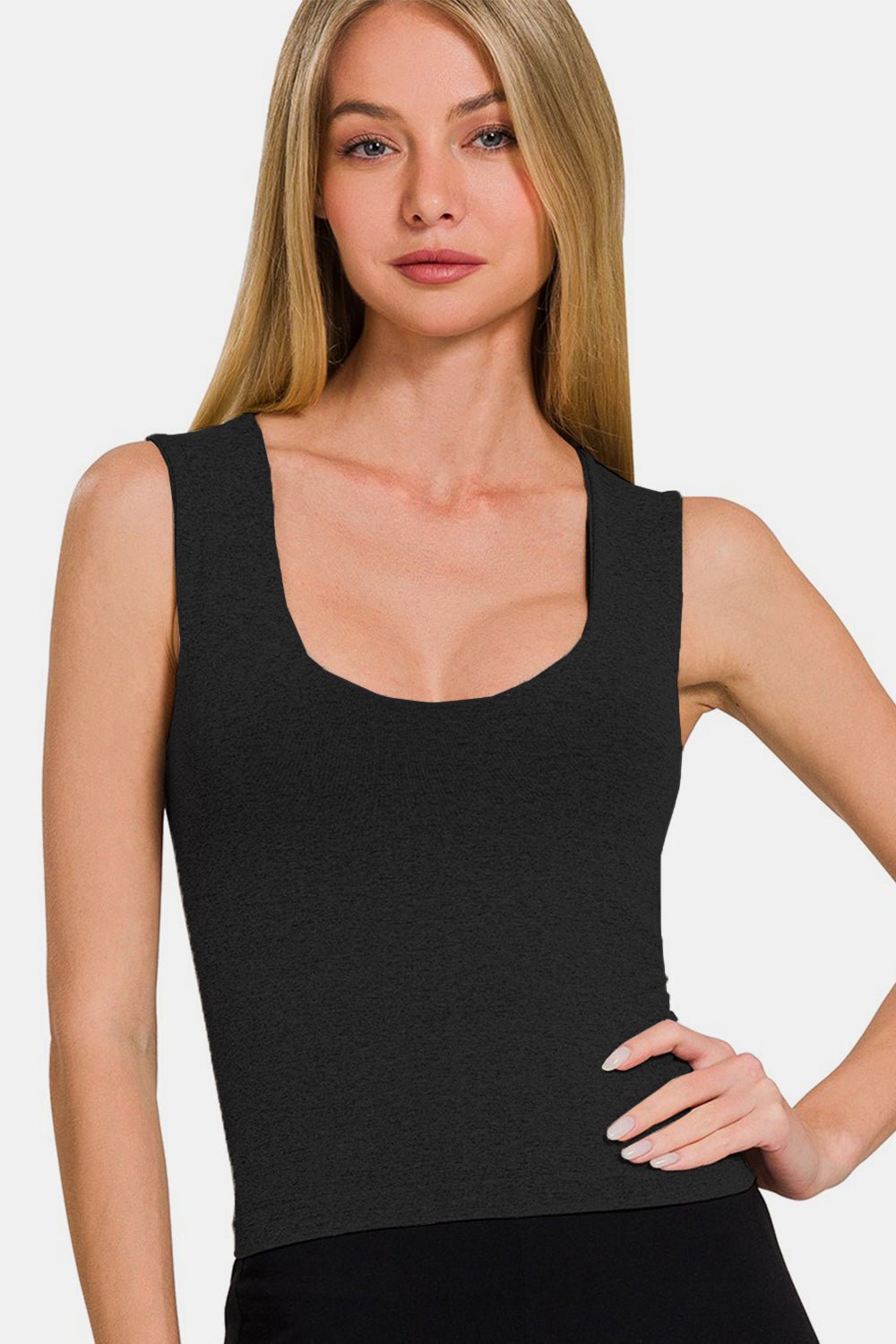 ZenanaCropped Padded Seamless Tank in Black