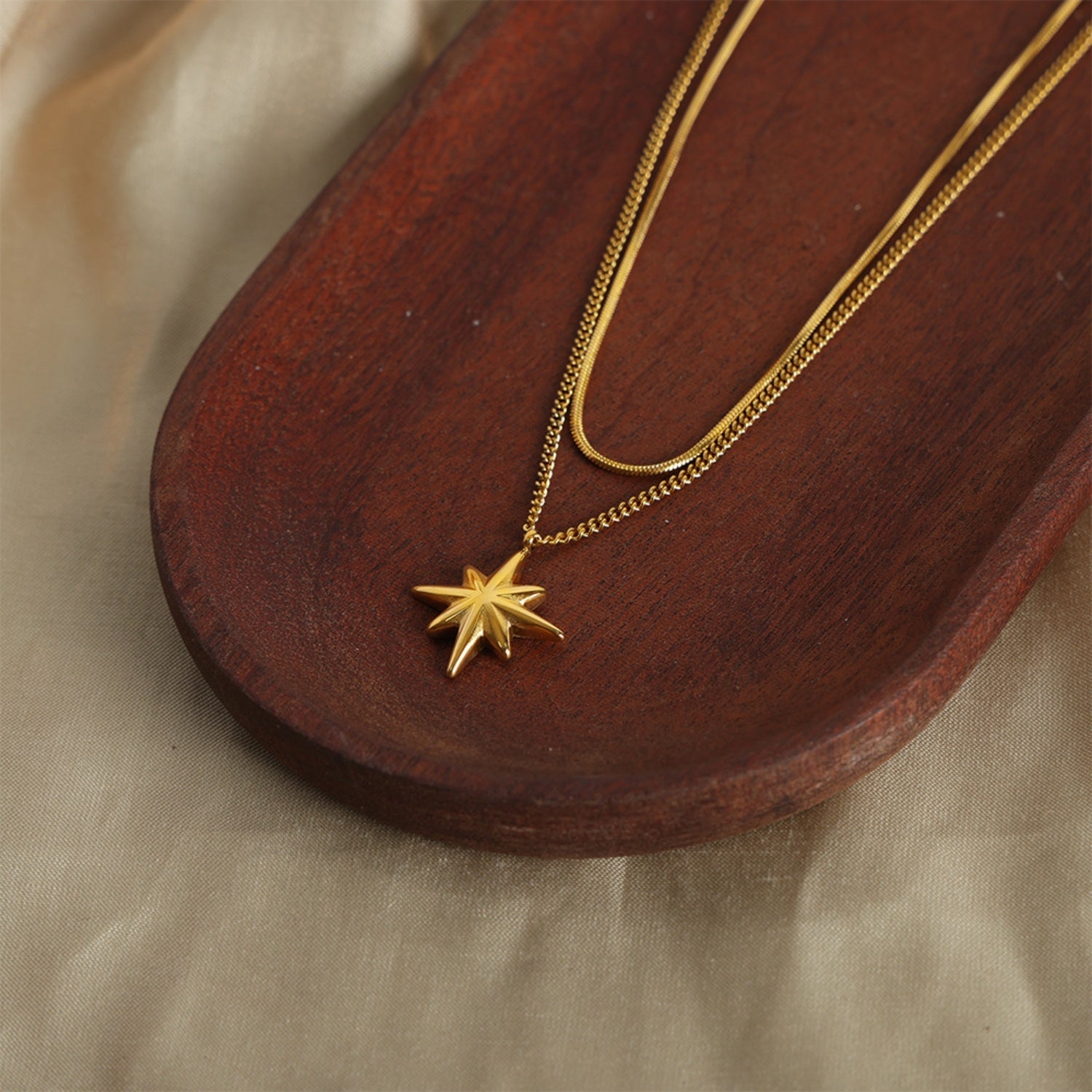 Beach Rose Co.Gold Star Pendant Double Strand Necklace