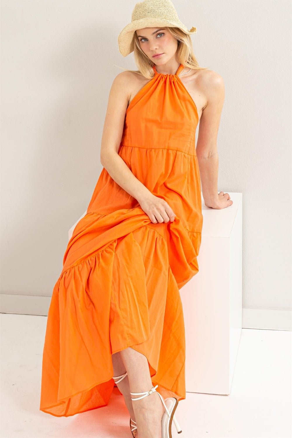 HYFVEHalter Neck Cover Up Maxi Dress in Orange