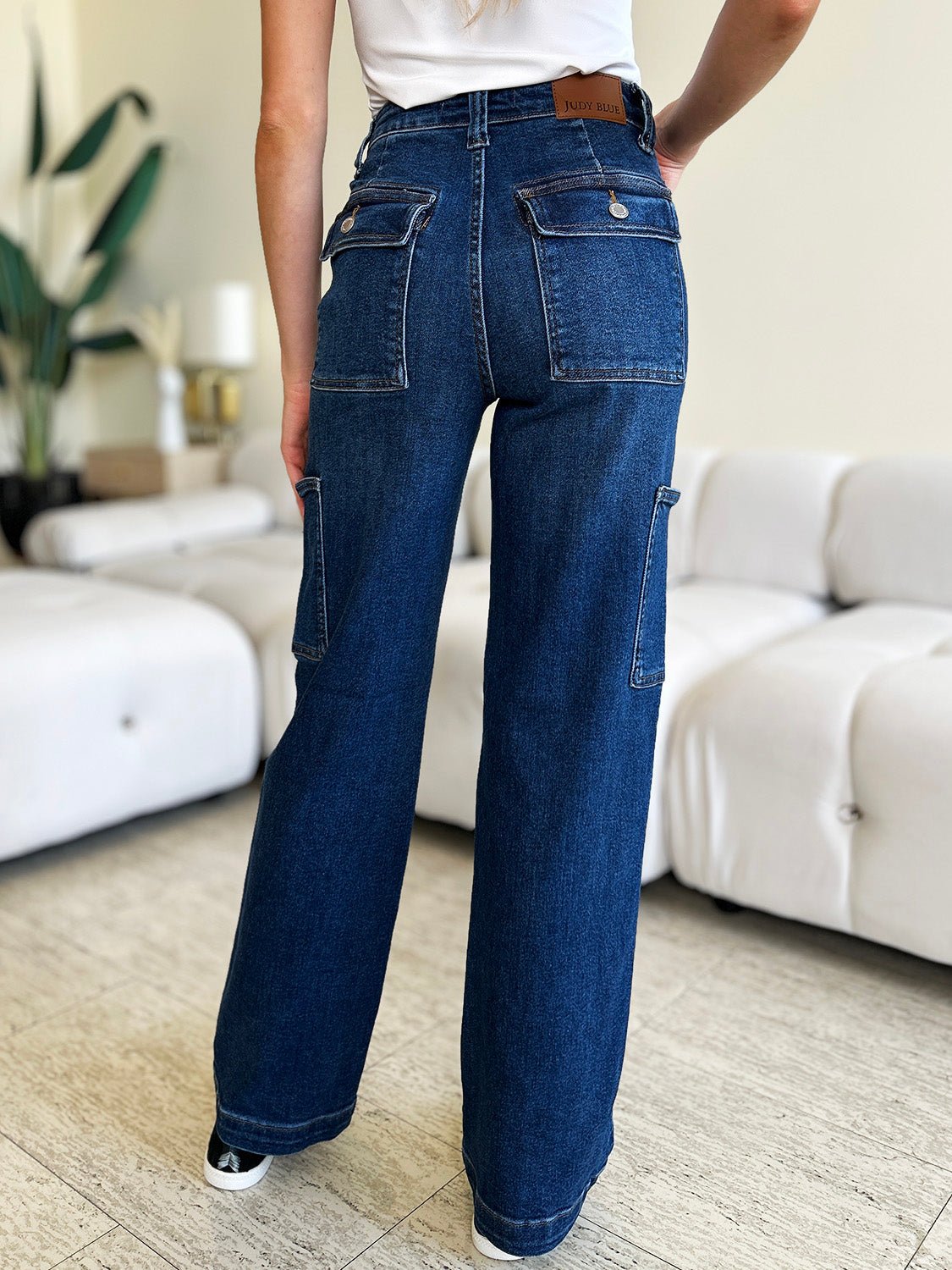 Judy BlueDark Wash High Waist Straight Leg Cargo Jeans