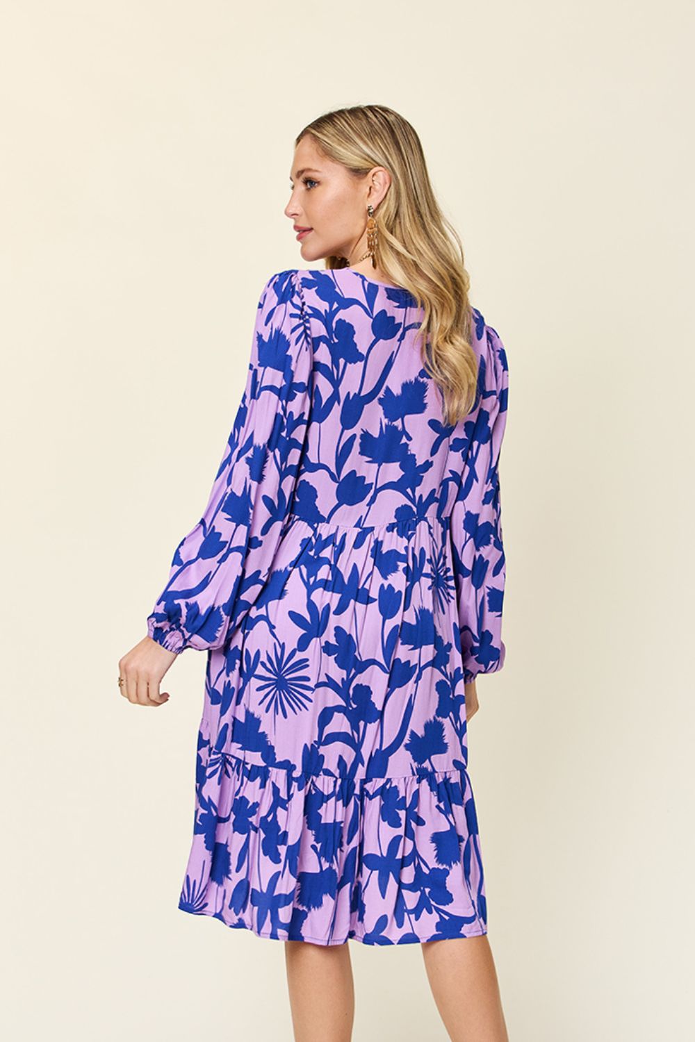 Double TakeFloral Print Ruffle Hem Long Sleeve Knee - Length Dress