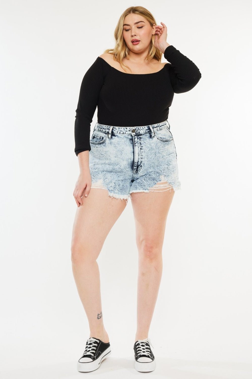 KancanAcid Wash Distressed High Waist Denim Shorts