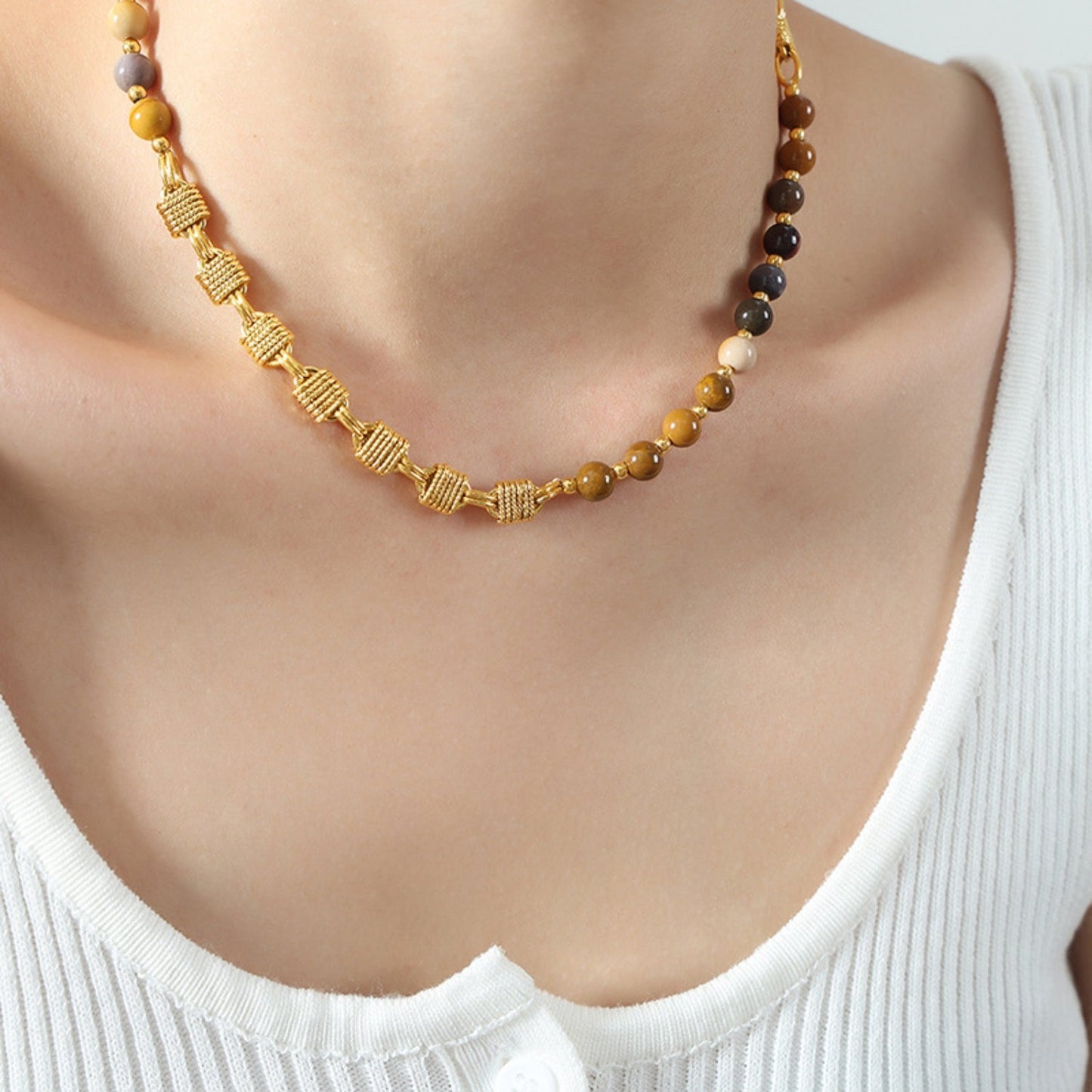 Beach Rose Co.Gold Crystal Beaded Necklace