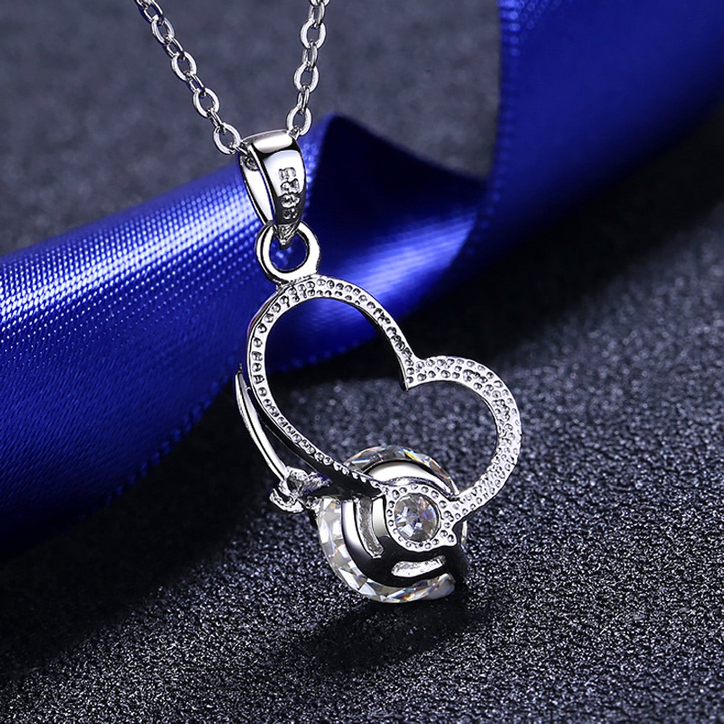 Beach Rose Co.Silver 2 Carat Moissanite Heart Necklace