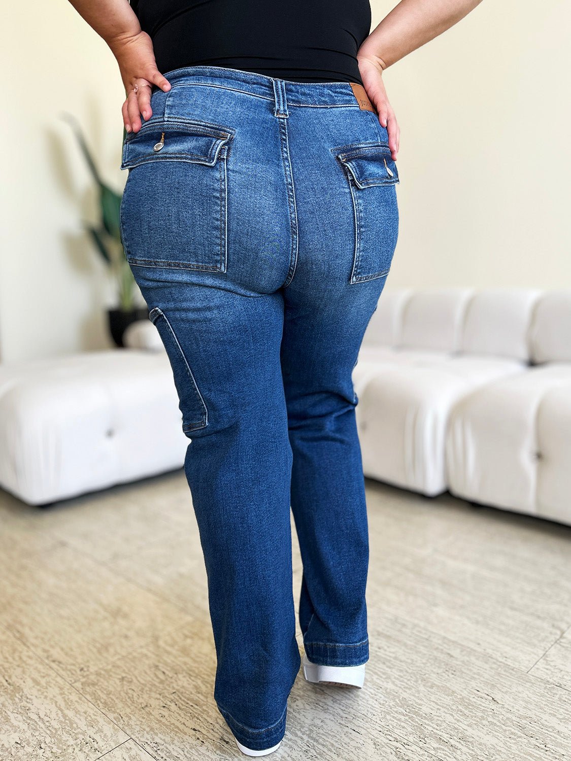 Judy BlueDark Wash High Waist Straight Leg Cargo Jeans