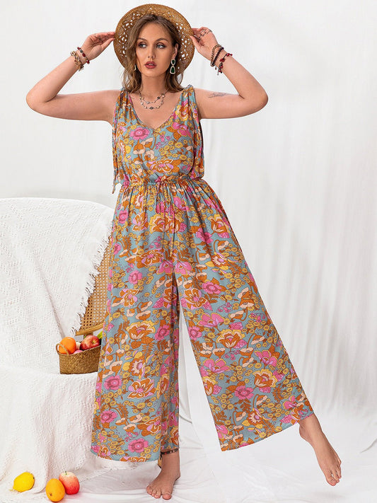 Beach Rose Co.Plus Size Multicolor Printed Wide Leg Sleeveless Jumpsuit