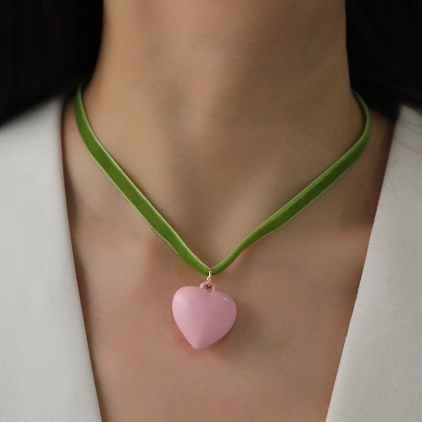 Beach Rose Co.Heart Pendant Velvet Rope Choker Necklace