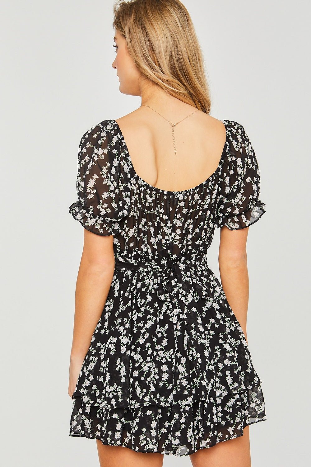 Love TreeDitsy Floral Short Sleeve Romper in Black