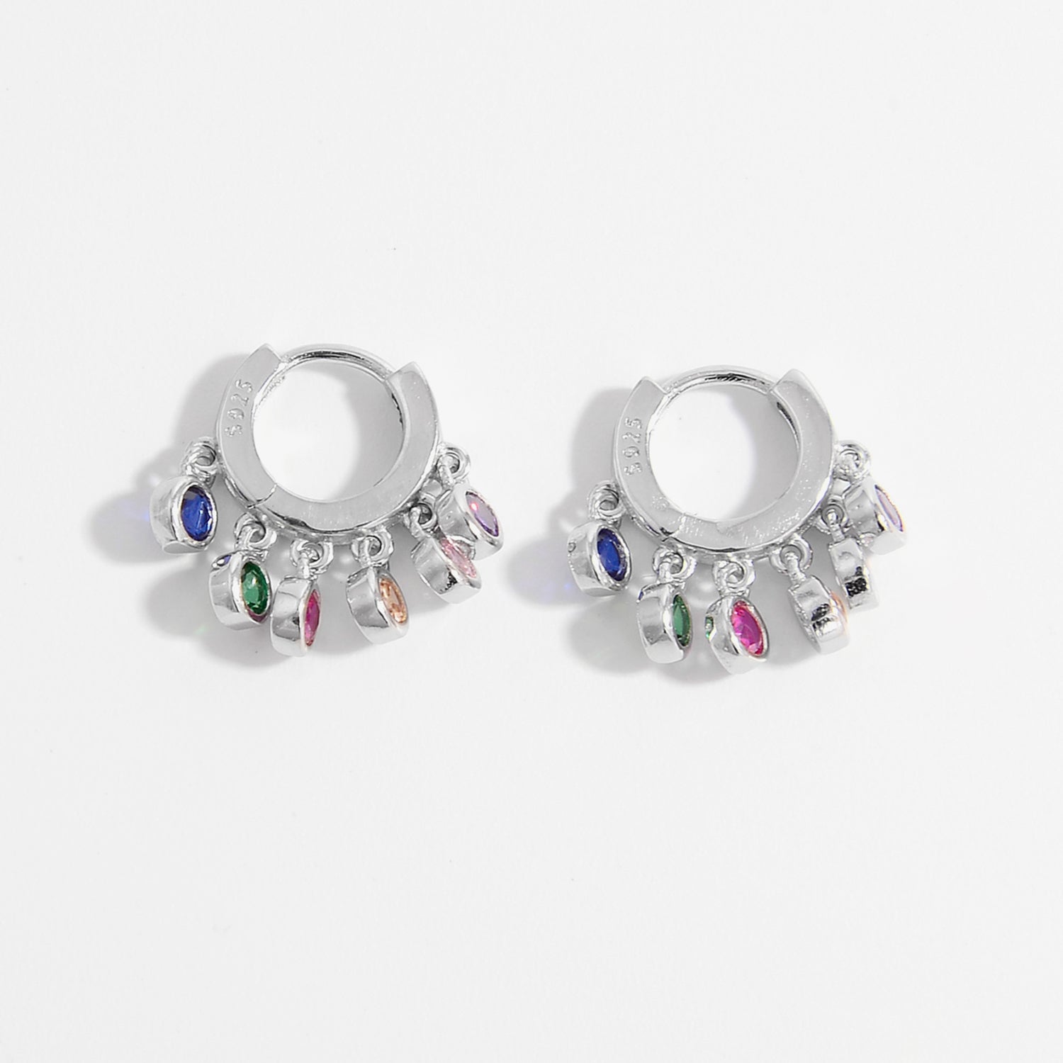 Beach Rose Co.Colorful Zircon Charms Silver Huggie Earrings