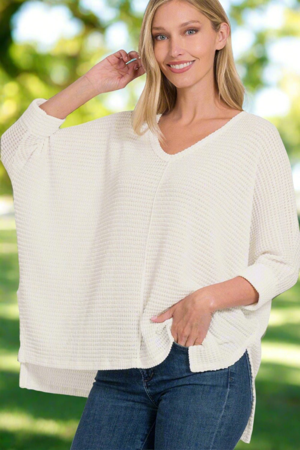 ZenanaV - Neck High - Low Knit Tunic Top in Off - White