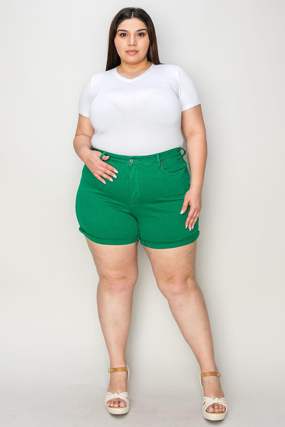 Judy BlueTummy Control Garment Dyed Denim Shorts in Kelly Green