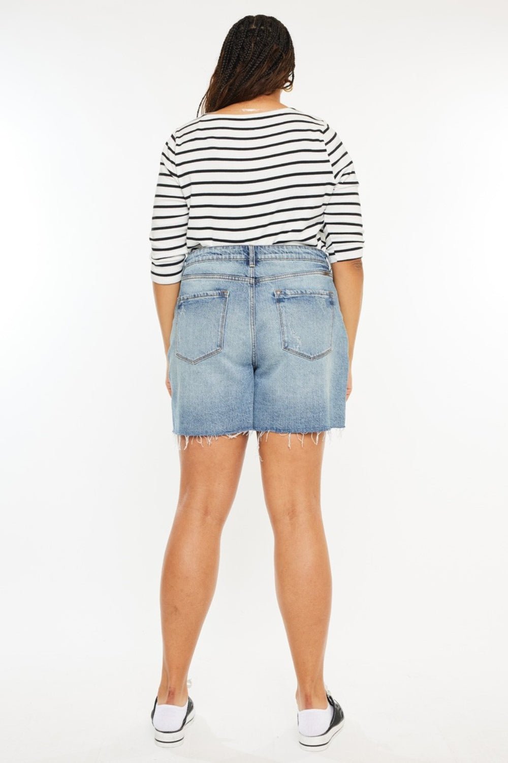 KancanMedium Wash Raw Hem High Waist Denim Shorts