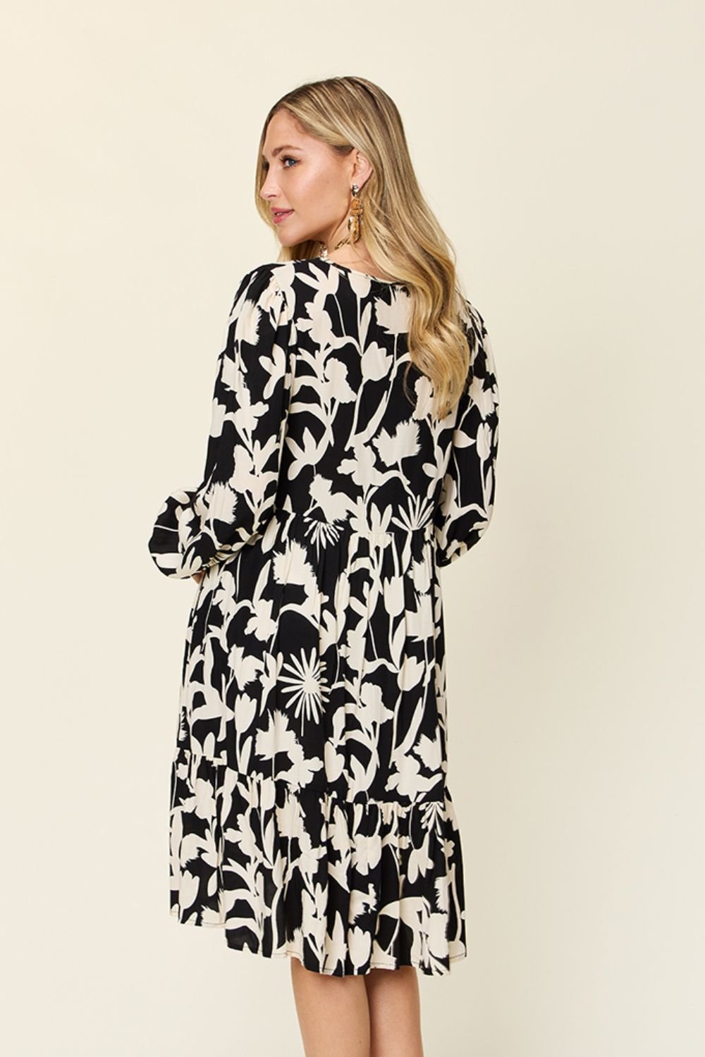 Double TakeFloral Print Ruffle Hem Long Sleeve Knee - Length Dress