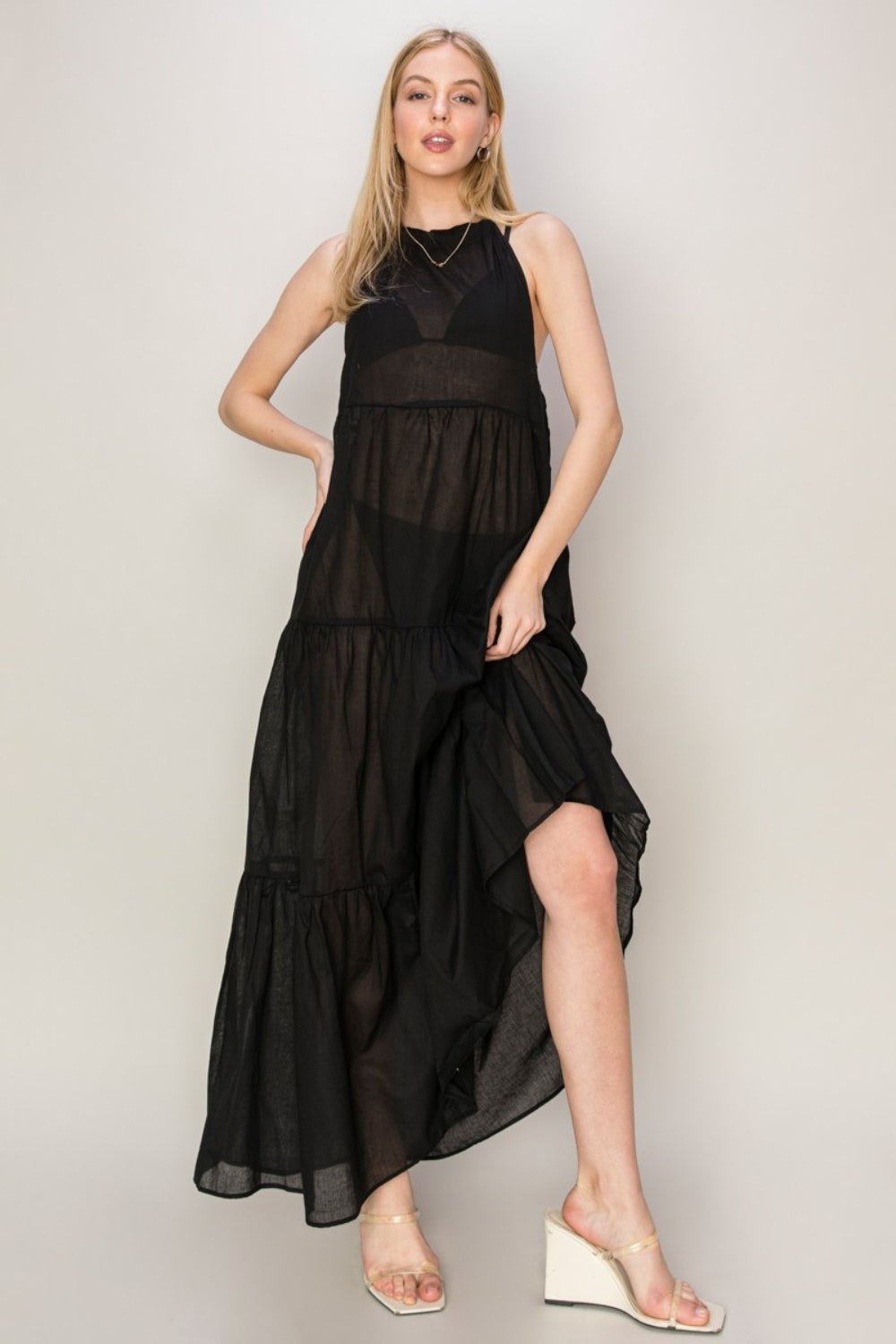 HYFVEHalter Neck Cover Up Maxi Dress in Black