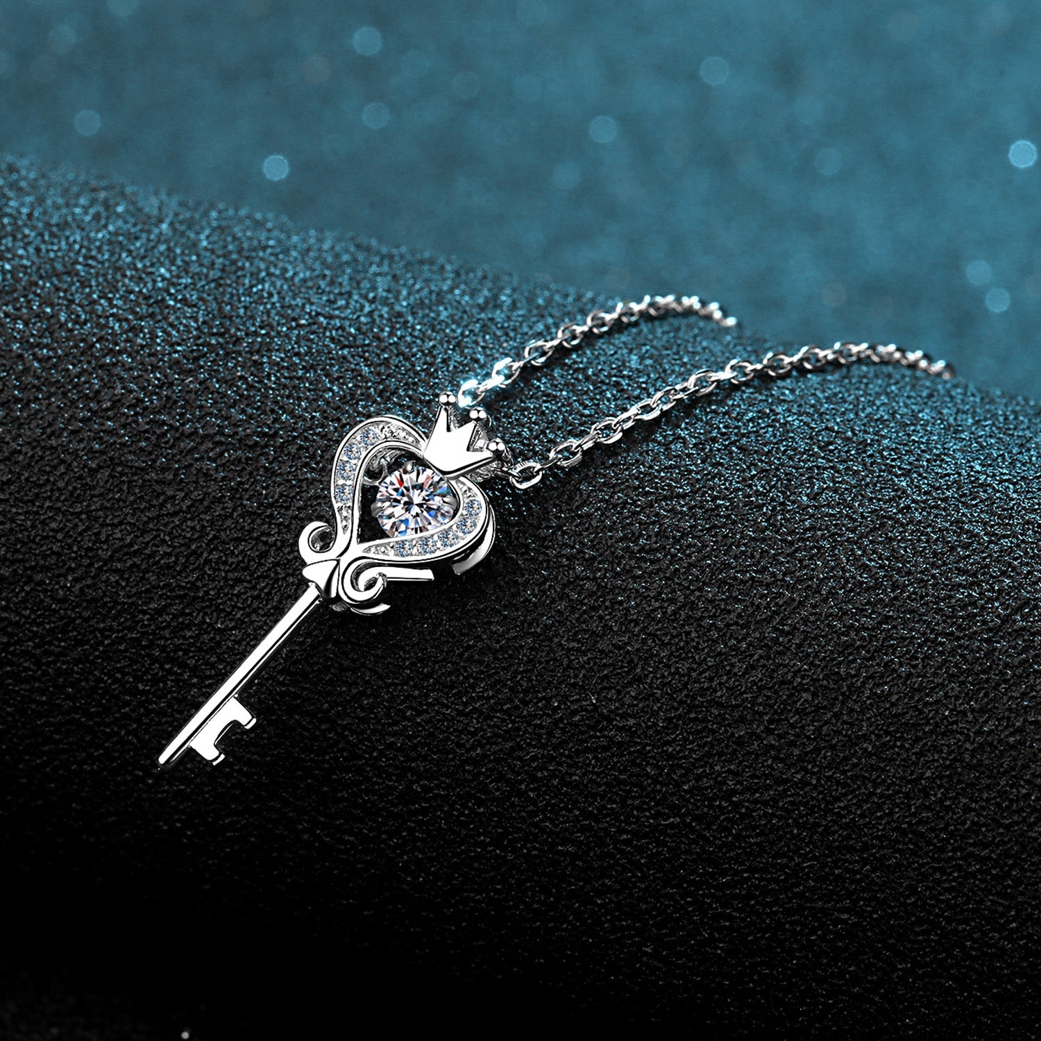Beach Rose Co.Silver Moissanite Key Pendant Necklace