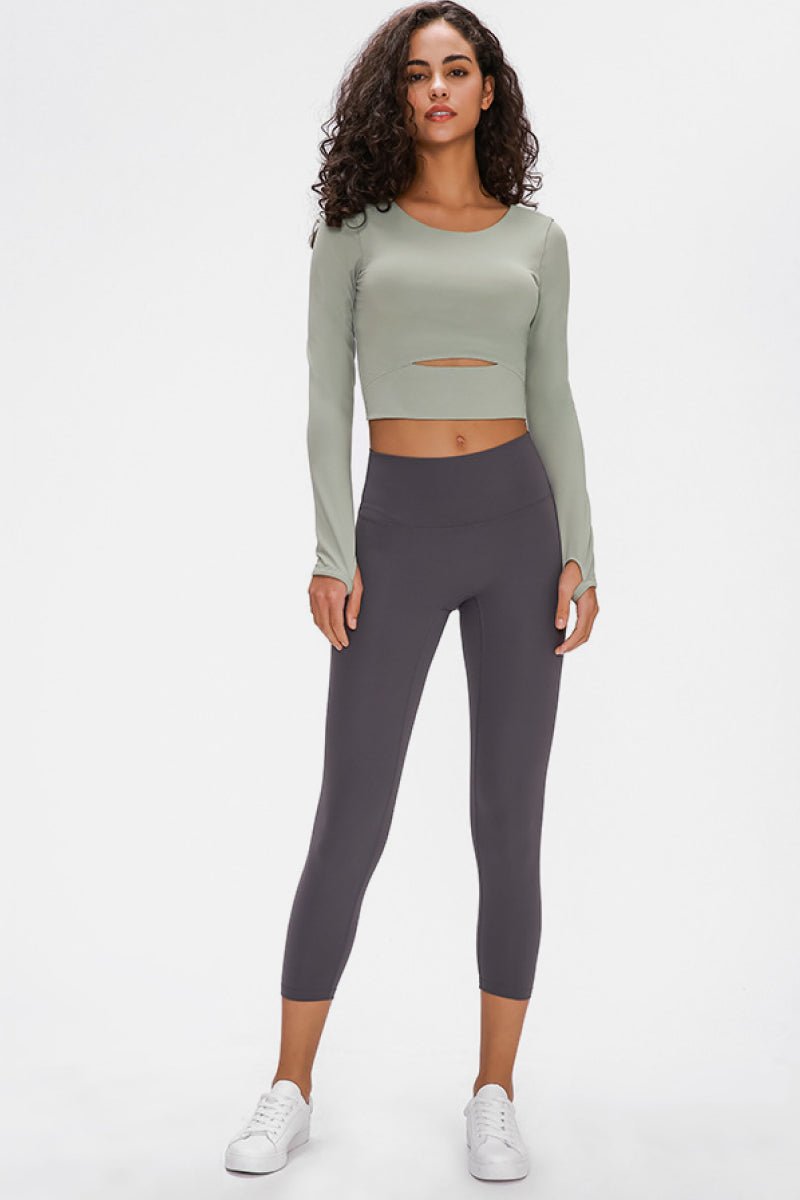 Beach Rose Co.Long Sleeve Thumb Loop Active Cropped Top