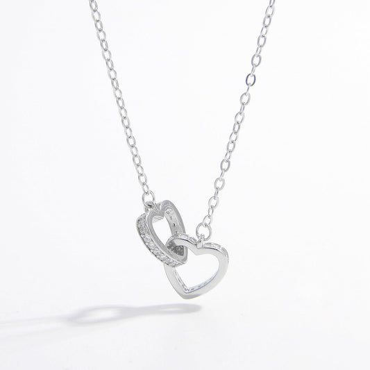 Beach Rose Co.Silver Inlaid Zircon Tangled Hearts Necklace