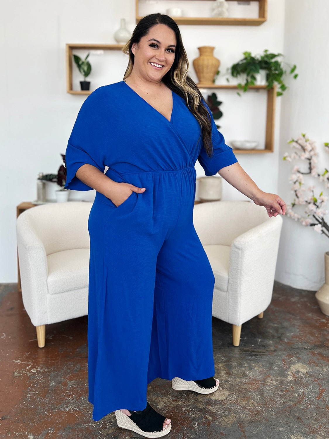 Double TakeHalf Sleeve Wide Leg Jumpsuit