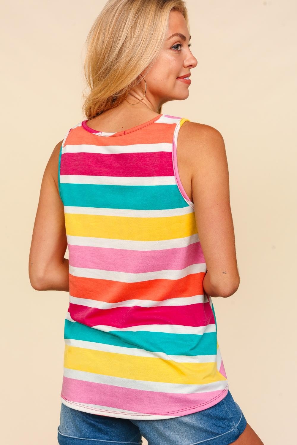 HapticsCrew Neck Striped Knit Tank in Fuchsia Emerald