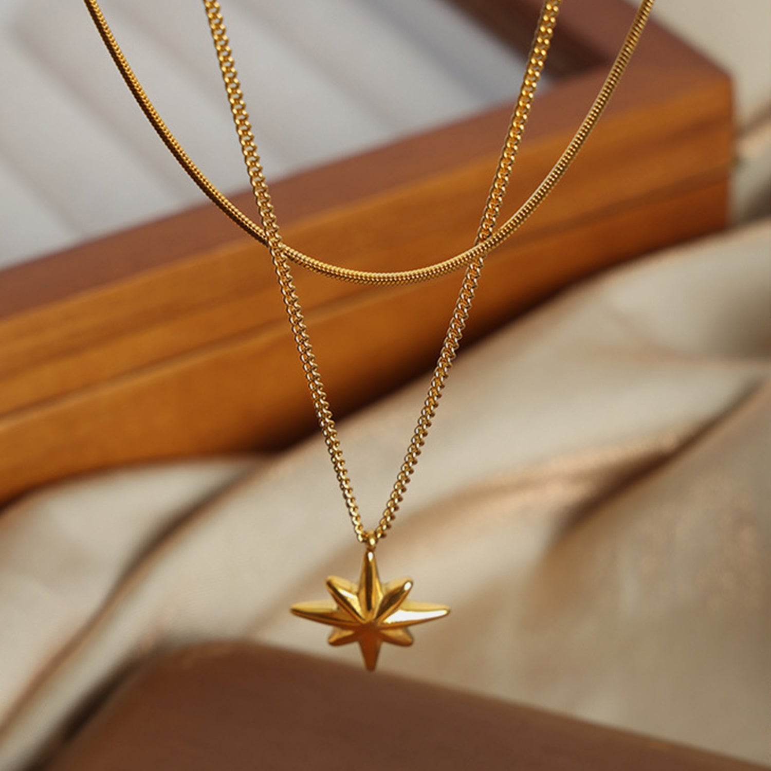 Beach Rose Co.Gold Star Pendant Double Strand Necklace