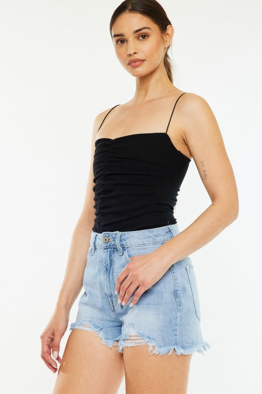 KancanLight Wash Raw Hem Distressed High Waist Denim Shorts