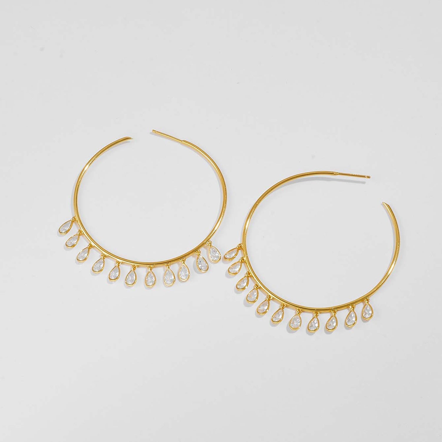 Beach Rose Co.Inlaid Zircon Fringe C - Hoop Earrings