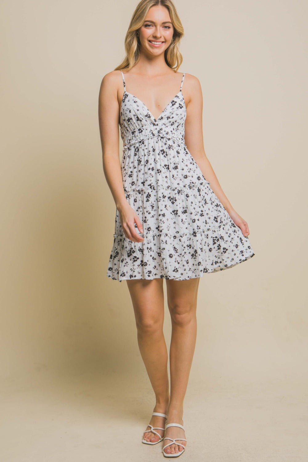 Love TreeFloral Tiered Cami Mini Dress in Ivory