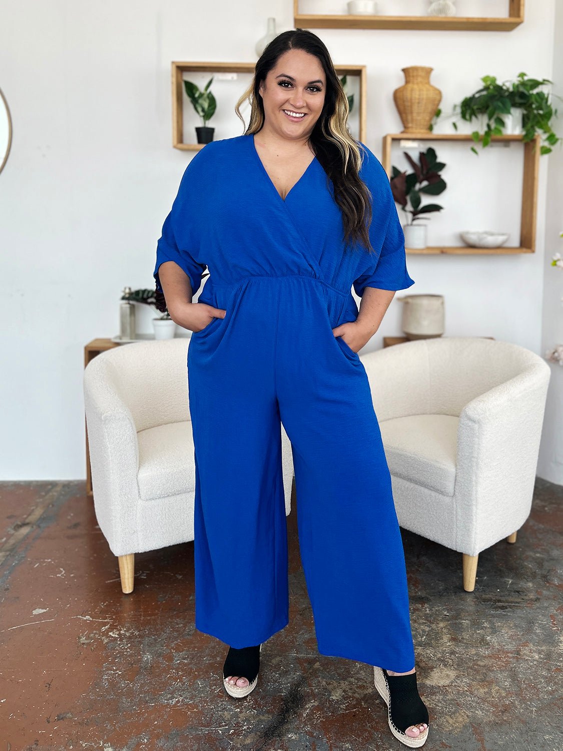 Double TakeHalf Sleeve Wide Leg Jumpsuit