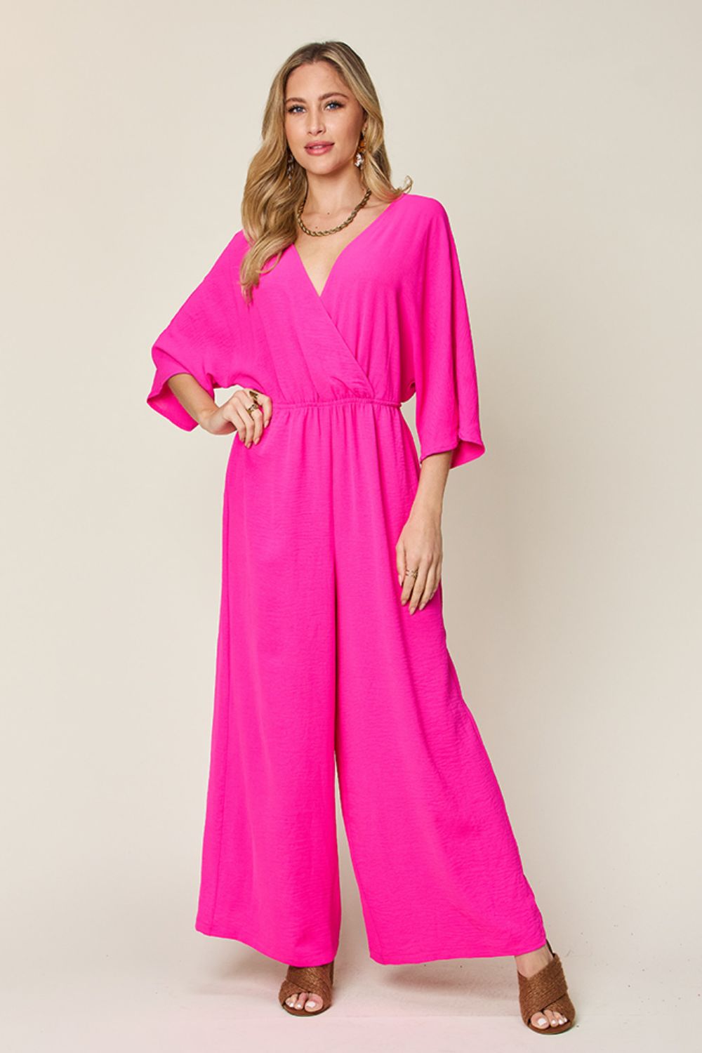 Double TakeHalf Sleeve Wide Leg Jumpsuit