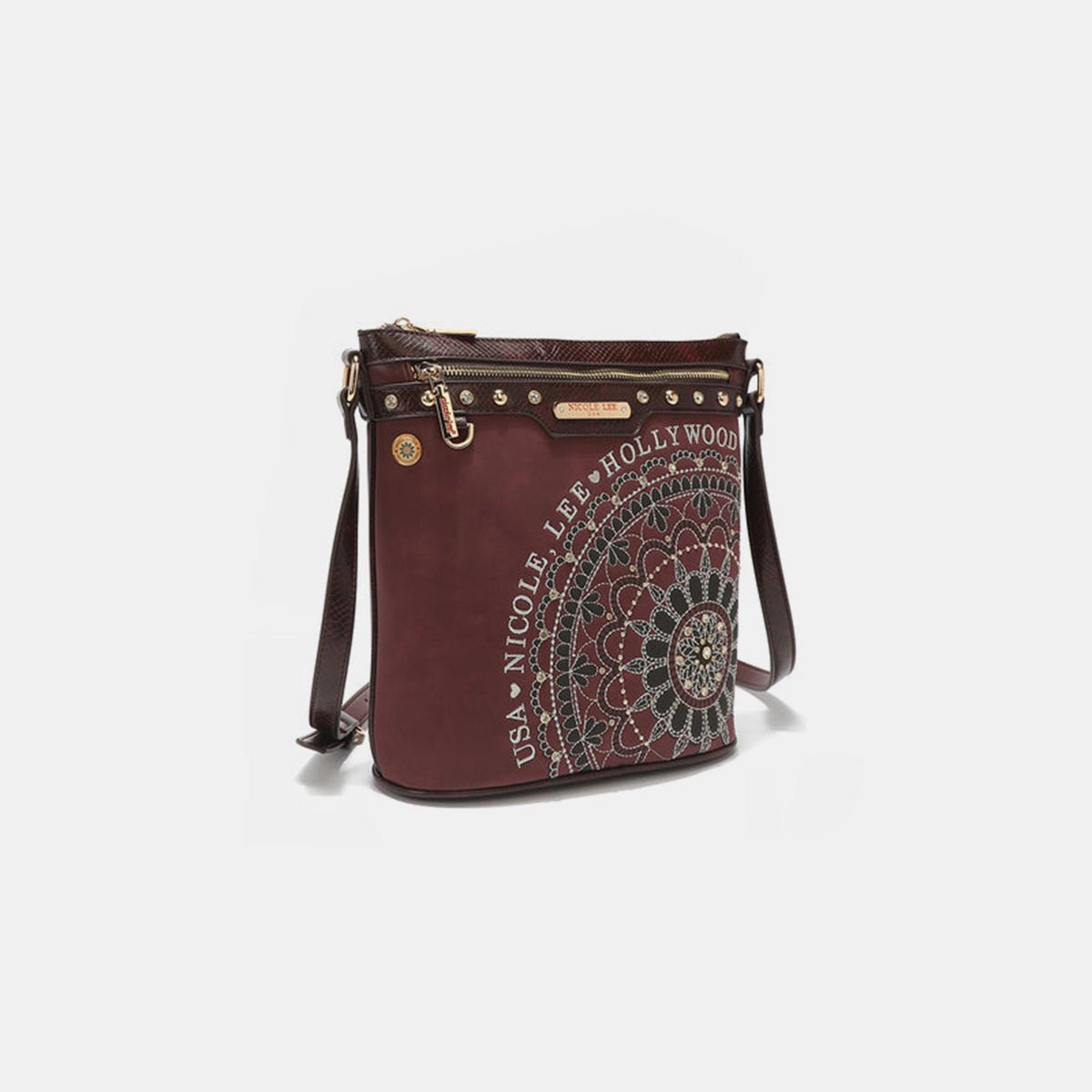 Nicole Lee USAVegan Leather Inlaid Rhinestone Cross Body Bag