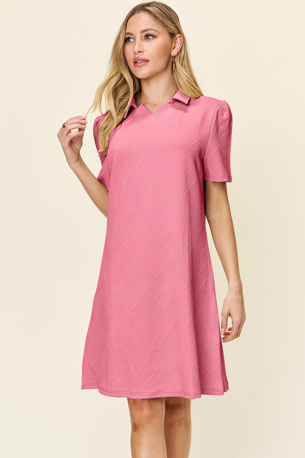 Double TakeTextured Short Sleeve Knee - Length Shirt Dress