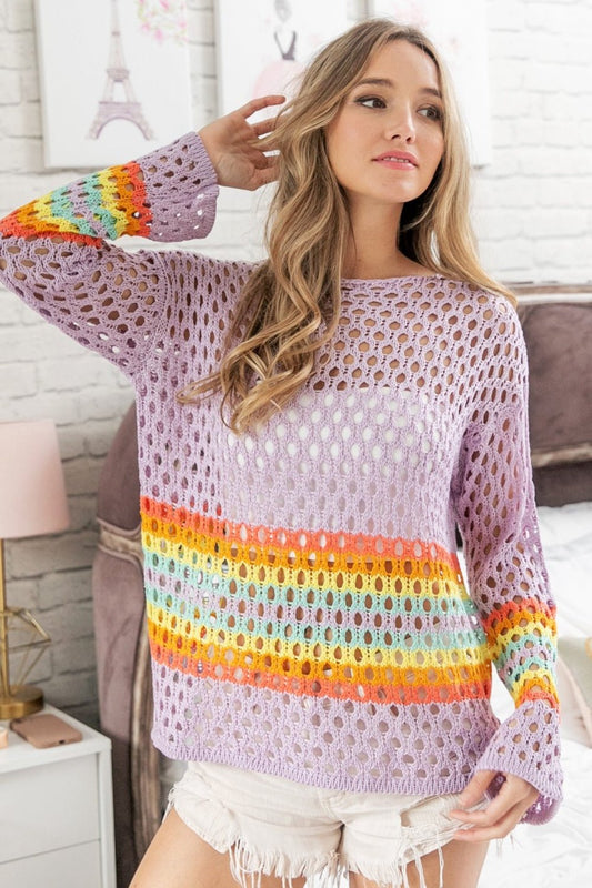 Rainbow Stripe Crochet top in LavenderTopBiBi