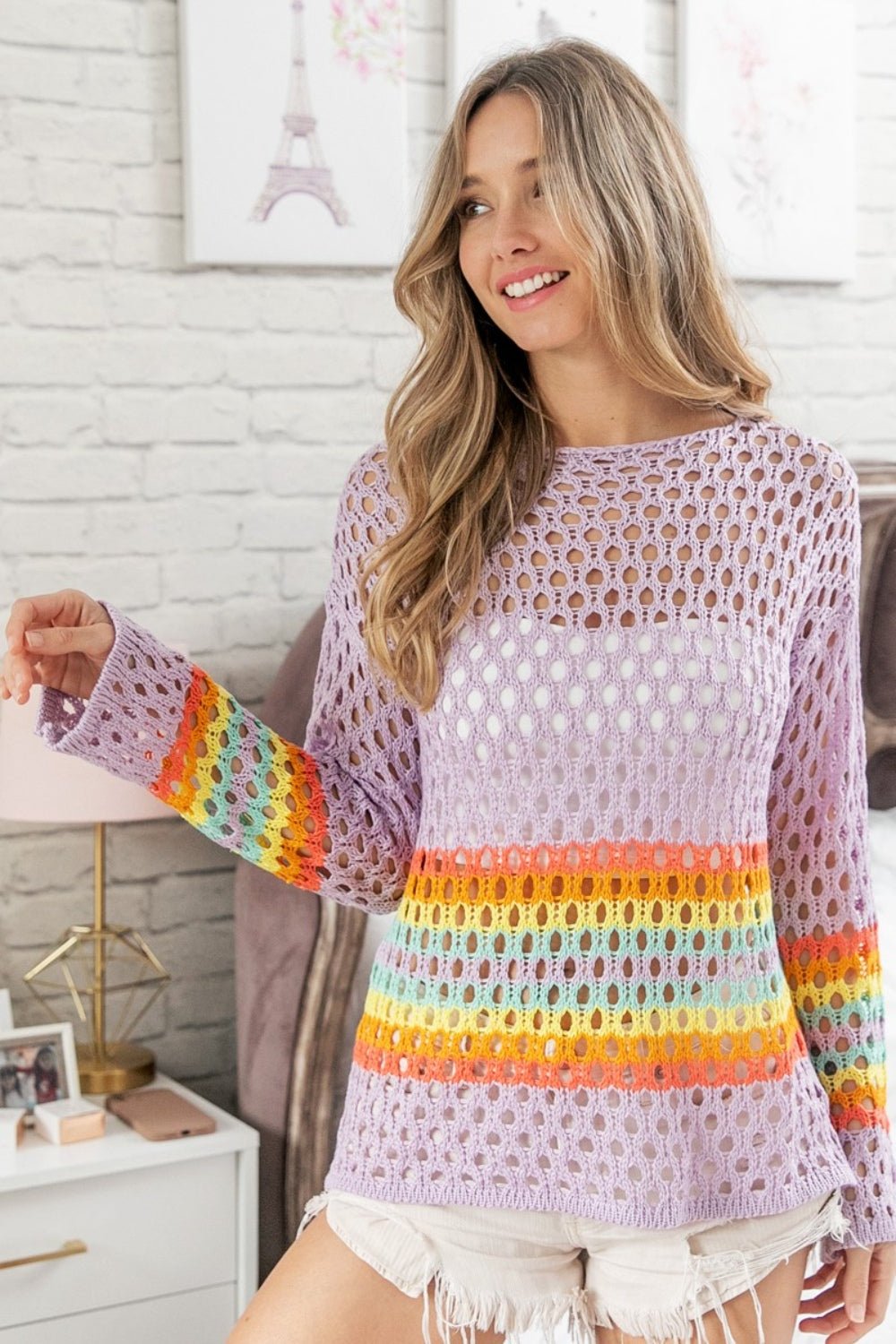 Rainbow Stripe Crochet top in LavenderTopBiBi