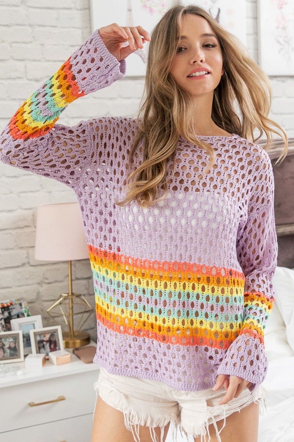 Rainbow Stripe Crochet top in LavenderTopBiBi