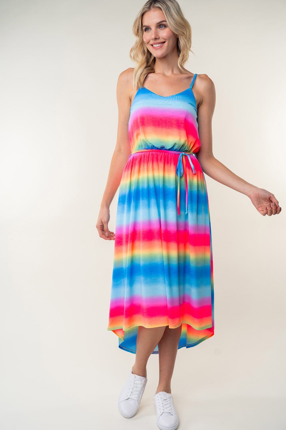 Rainbow Striped Midi Sleeveless Cami DressMidi DressWhite Birch