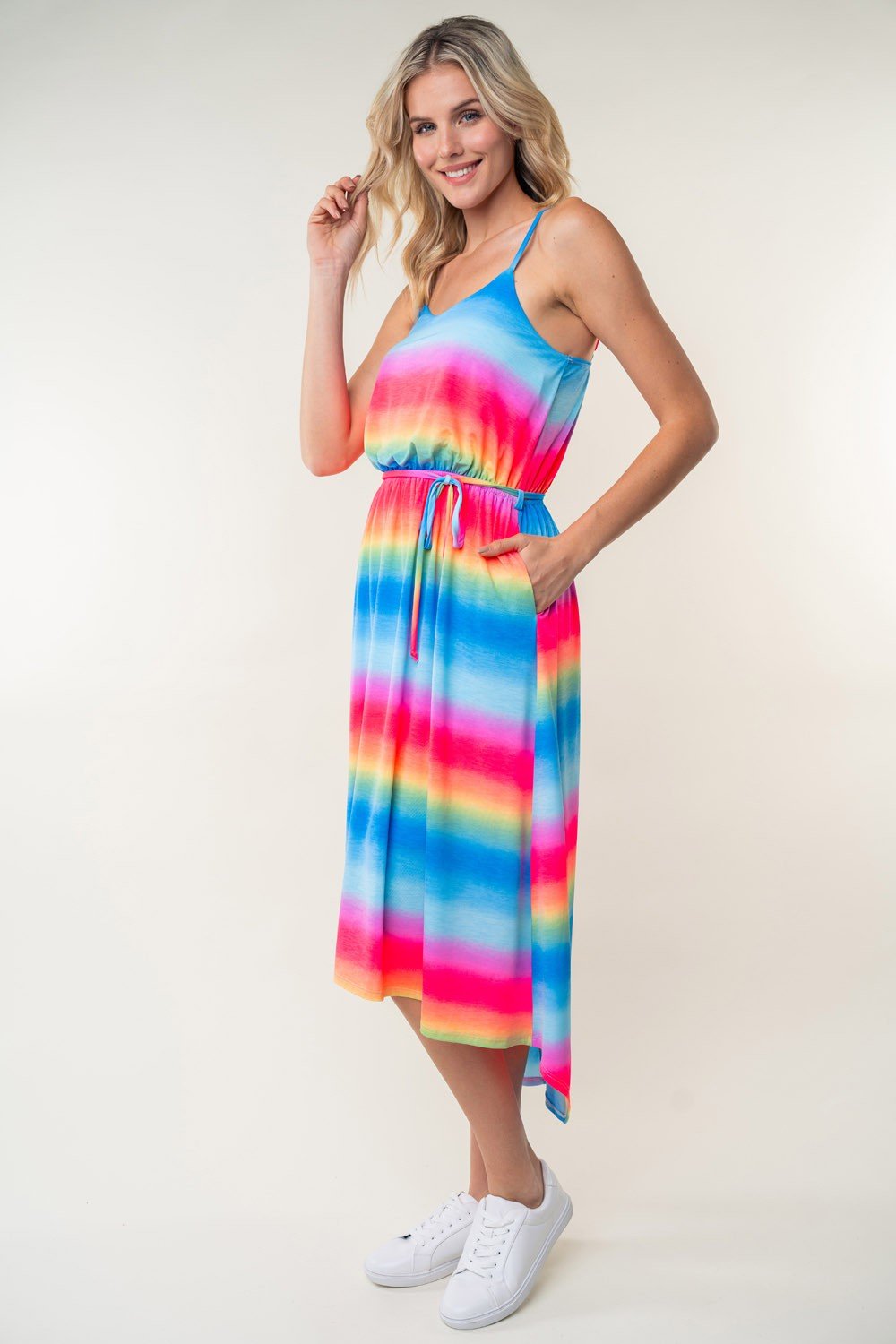 Rainbow Striped Midi Sleeveless Cami DressMidi DressWhite Birch