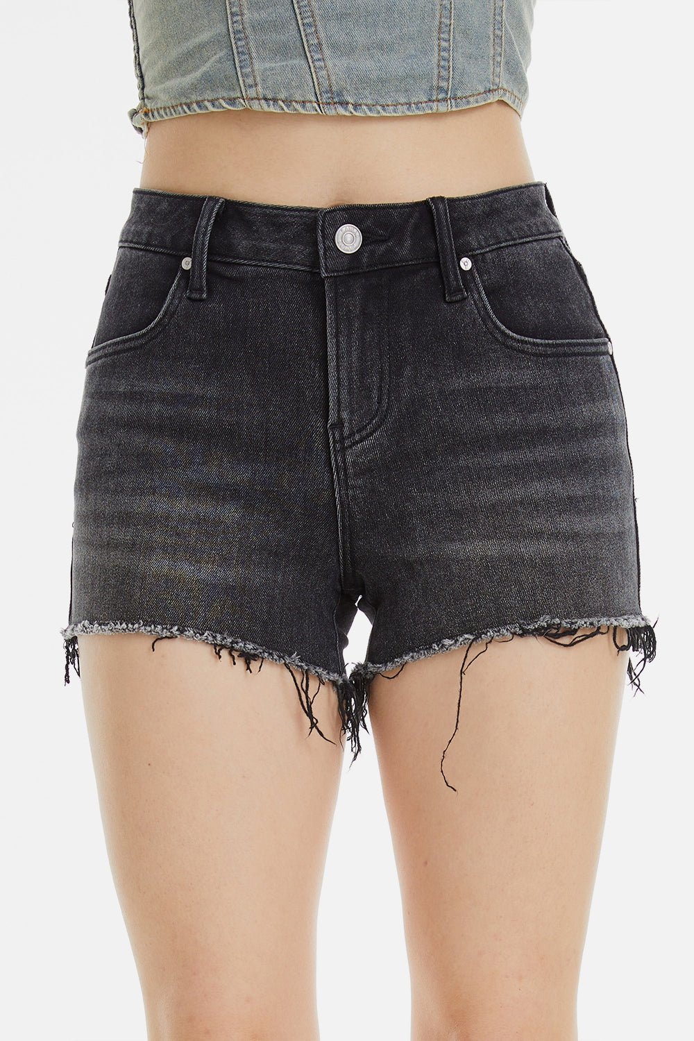 Raw Hem Denim Shorts in BlackShortsBAYEAS