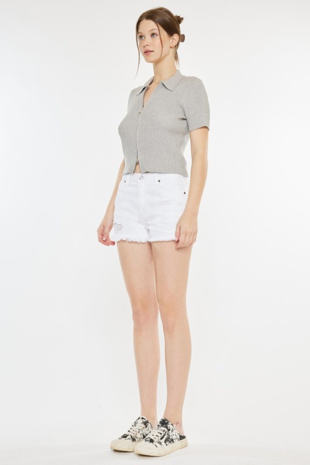 Raw Hem Distressed Denim Shorts in WhiteShortsKancan