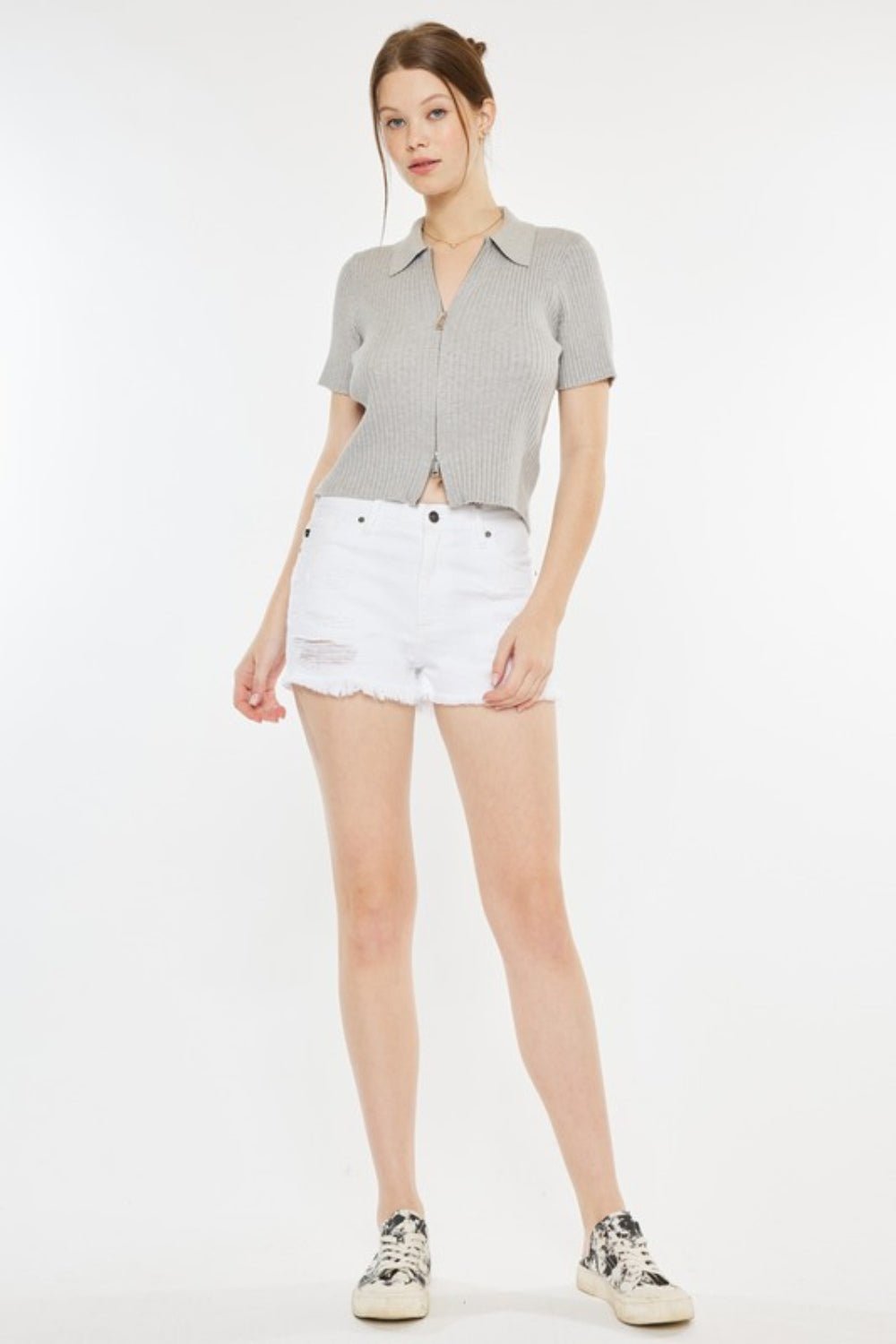 Raw Hem Distressed Denim Shorts in WhiteShortsKancan