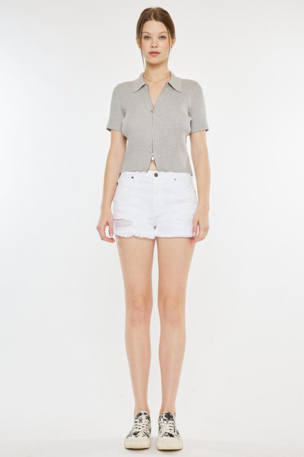 Raw Hem Distressed Denim Shorts in WhiteShortsKancan